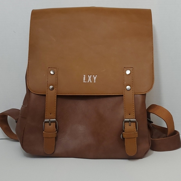 LXY Vegan Leather Backpack Vintage Laptop Bookbag for Women Men Brown